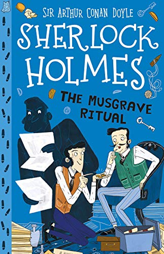 Book cover illustration of Sherlock Holmes and Dr. Watson with a shadowy figure.