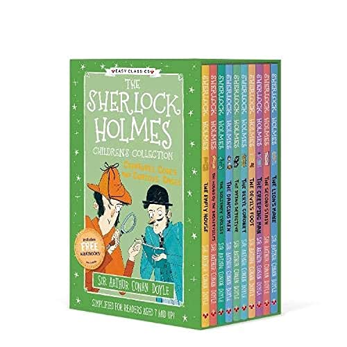 Ten-book Sherlock Holmes collection for children, spines visible, green box.