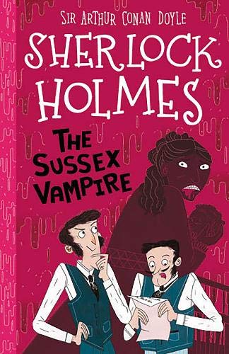 Sherlock Holmes book cover with illustrated detectives and a looming figure.