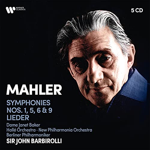 CD cover featuring portrait of conductor Sir John Barbirolli and text “Mahler”.