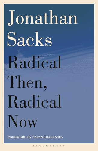 Book cover: "Radical Then, Radical Now" by Jonathan Sacks, dark blue background.