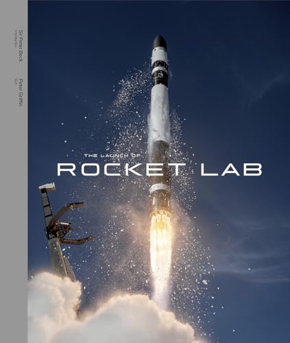 Rocket Lab launch with bright flames and billowing smoke, book cover.