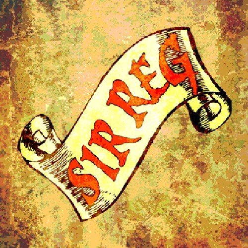 CD cover with a scroll displaying the name "Sir Reg" in red lettering.