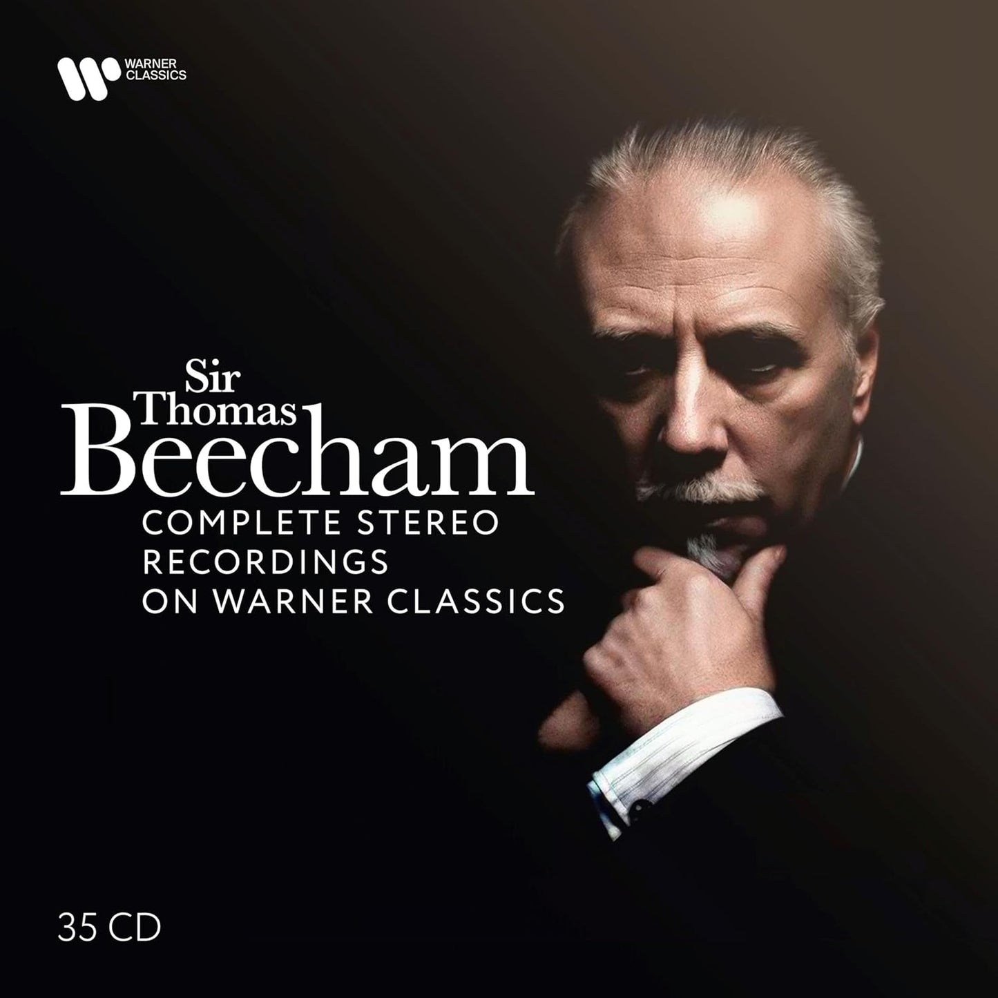 Portrait of Sir Thomas Beecham with text overlay on a dark background.