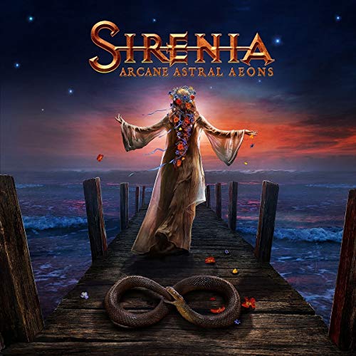 "Album cover art: woman on a dock with a snake, surrounded by flowers."