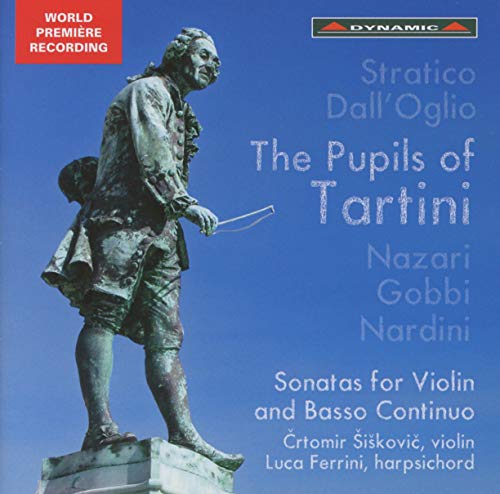 CD cover featuring a statue of a man with violin and musical text.