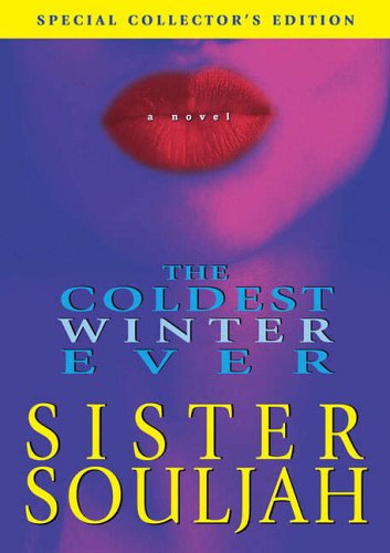 Book cover: red lips, purple background, title “The Coldest Winter Ever.”