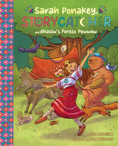 Girl dancing with animals under a tree, book cover illustration.
