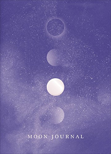 "Moon Journal" book cover featuring a purple starry night sky and lunar cycle illustrations.