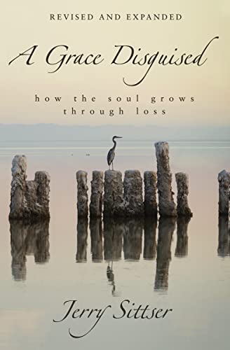 Book cover: “A Grace Disguised” with a heron by weathered posts.