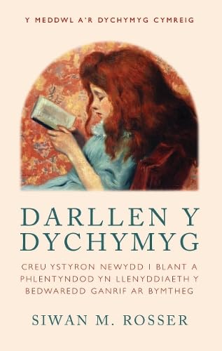 Book cover with a painting of a girl reading, Welsh text.