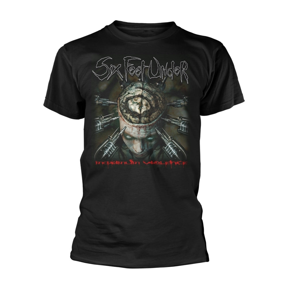 Black t-shirt with a horror-themed graphic and band logo.