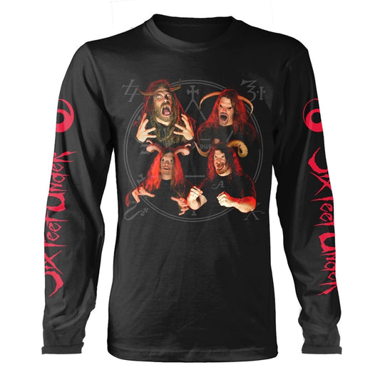 Black long-sleeve shirt with graphic of zombie-like figures and text.