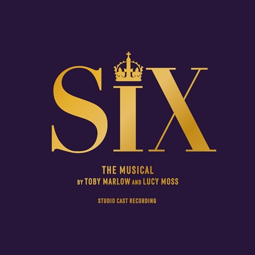 Gold “Six: The Musical” logo on a dark purple background.
