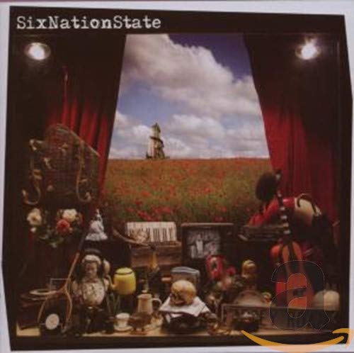 CD album cover: stage curtains framing a field with figures and objects.