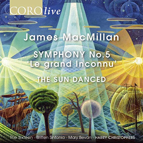 CD cover for James MacMillan’s Symphony No. 5, with abstract, colorful artwork.