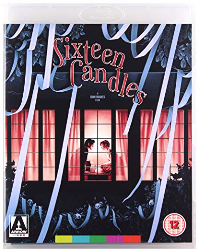 Sixteen Candles" Blu-ray cover with a couple viewed through a window.