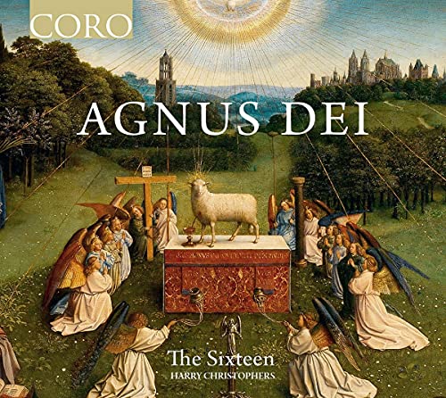 CD cover: Renaissance painting of a lamb surrounded by angels and people.