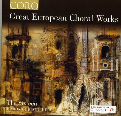CD cover for “Great European Choral Works” featuring church towers.