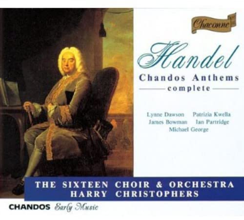 CD cover: portrait of Handel with text “Handel Chandos Anthems”.