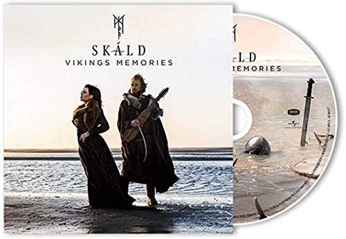 CD cover and disc for SKÁLD Vikings Memories featuring two people on a beach.