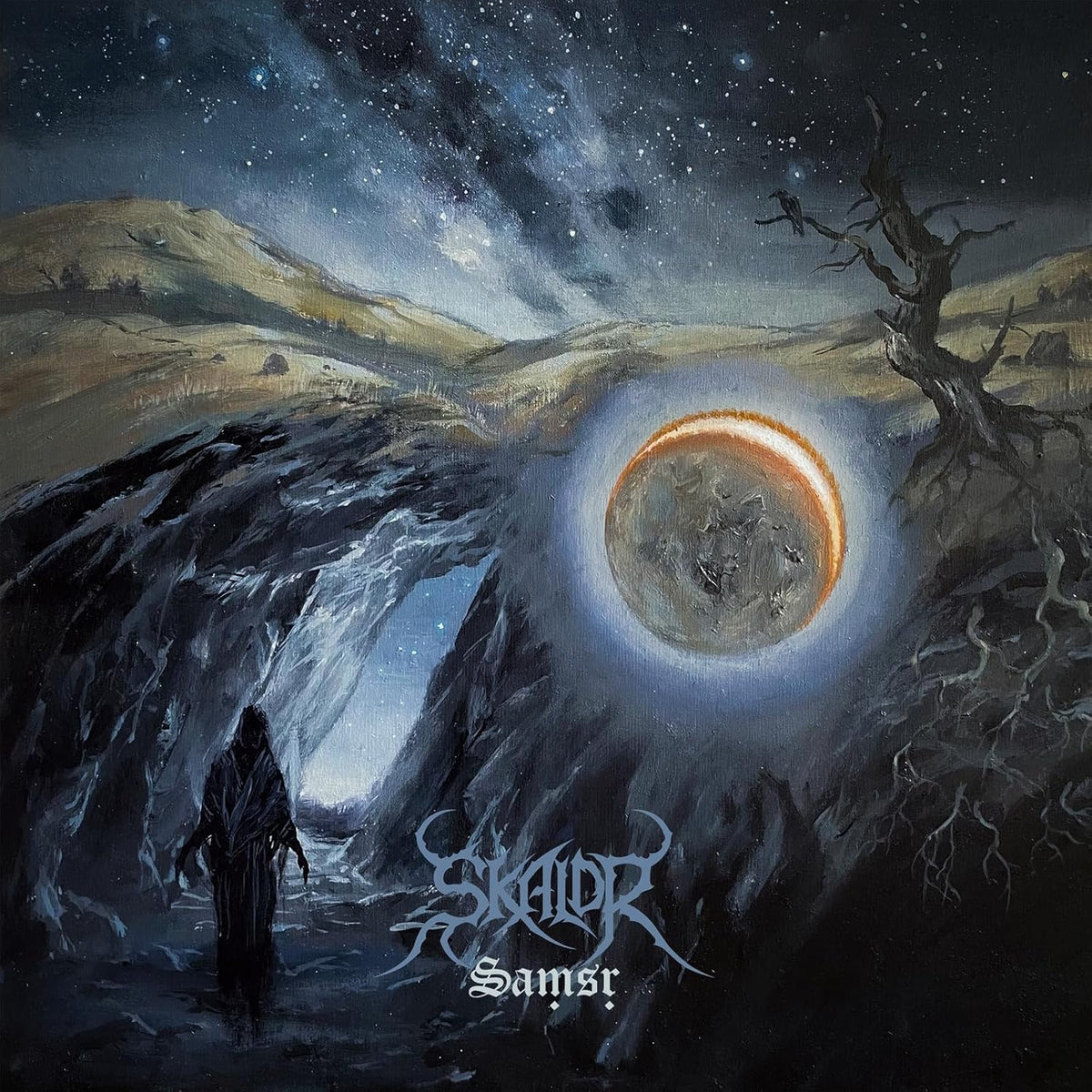 Album cover for Skaldr’s Samsr, featuring a painted landscape and sun.
