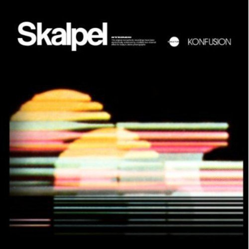 Skalpel's "Konfusion" vinyl album cover with abstract, distorted orange and linear graphics.