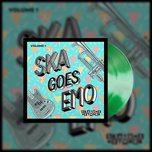 Record album cover with brass instruments and a green vinyl disc.