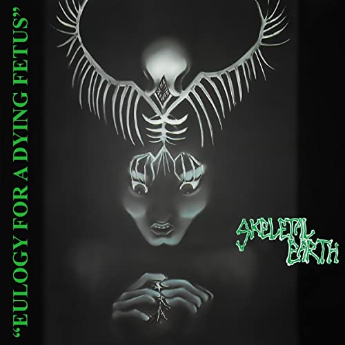 Dark album cover featuring skeletal wings and a fetal form.
