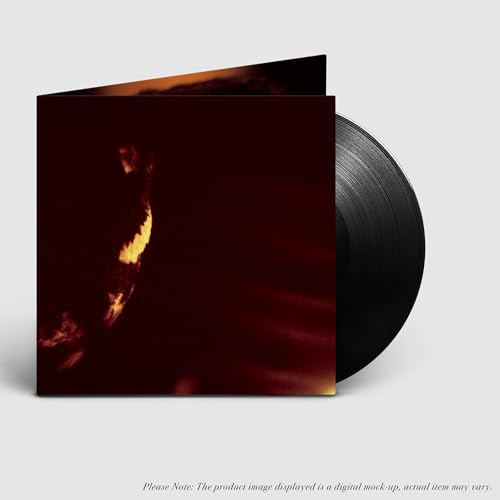 Black vinyl record with a dark red album cover featuring a blurred figure.