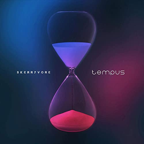 Skerryvore’s “Tempus” CD cover featuring an hourglass with blue and pink sand.