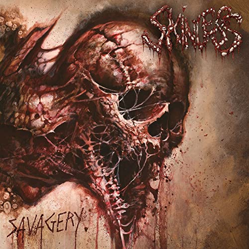 CD cover: grotesque, bloody skull illustration with band name "Skinless" and title.