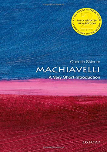 Book cover with blue and red abstract brushstrokes, titled Machiavelli: A Very Short Introduction.