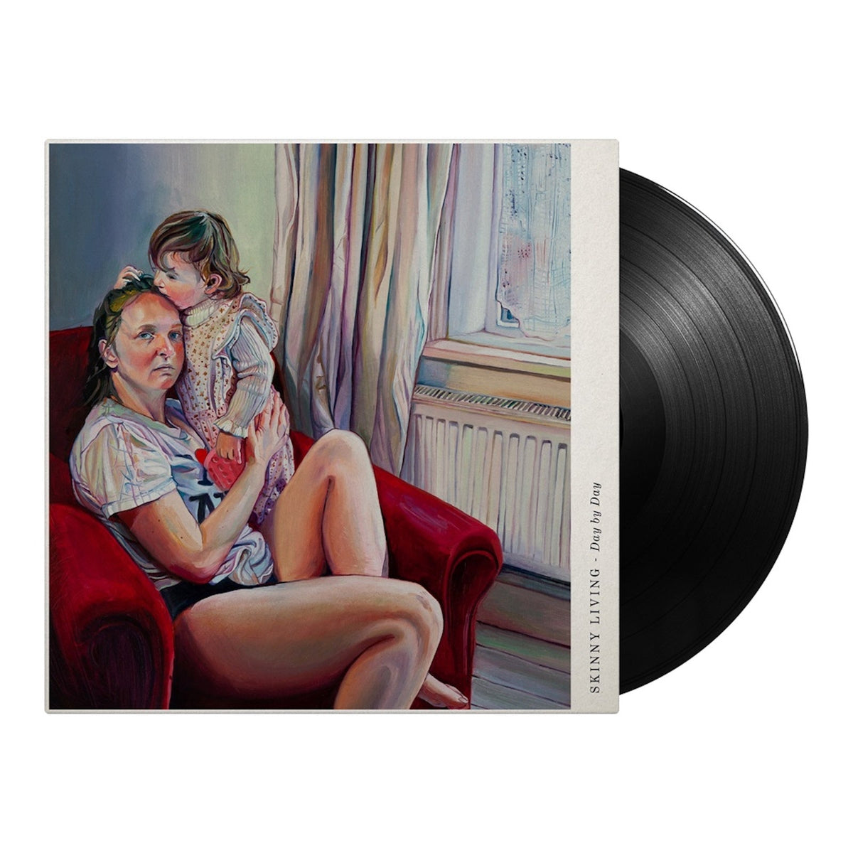 Vinyl record cover showing a painting of a woman holding a child in red.