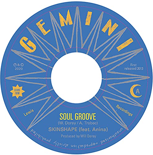 Blue vinyl record label with "Soul Groove" text and starburst design.