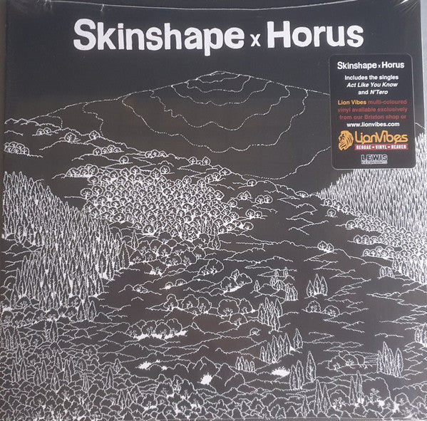 Vinyl record cover: black and white landscape with text "Skinshape x Horus".