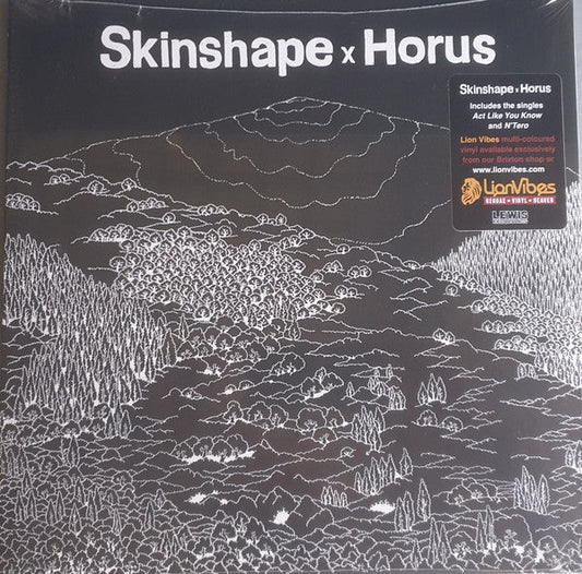Vinyl record cover: black and white landscape with text "Skinshape x Horus".