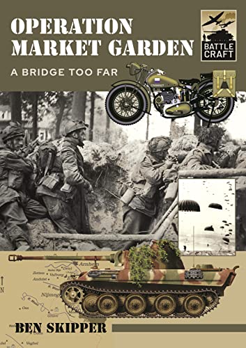 World War II soldiers, motorcycle, tank, and map on book cover.