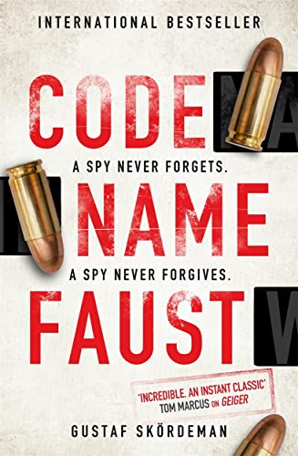 Book cover for "Codename Faust" with red text and bullet casings.