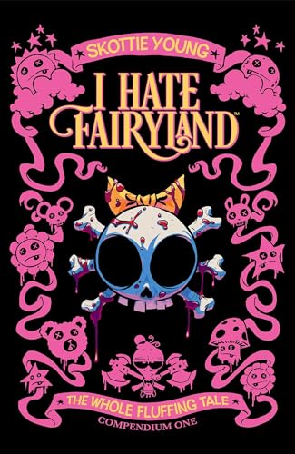 “I Hate Fairyland” compendium cover with skull, pink lettering, and cartoon monsters.