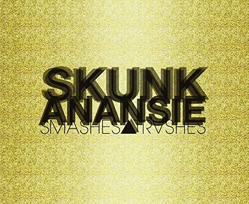 CD cover for Skunk Anansie’s “Smashes And Trashes” with gold textured background.
