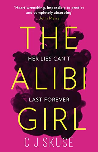 Book cover: "The Alibi Girl" with abstract dark floral design.