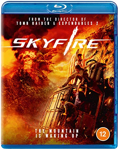 Skyfire Blu-ray cover: people clinging to a vehicle amid a fiery disaster.