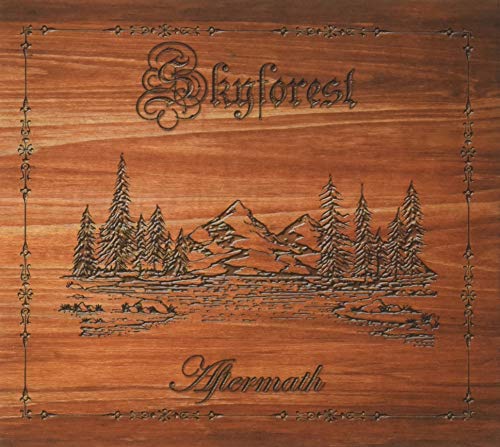 Wooden CD case with engraved forest landscape and “Skyforest Aftermath” text.