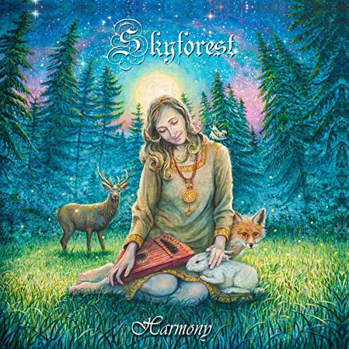 Album cover: woman with animals in a magical forest scene.