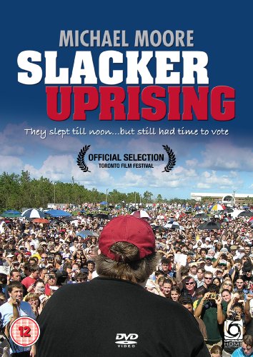 DVD cover showing Michael Moore facing a large crowd at an outdoor event.