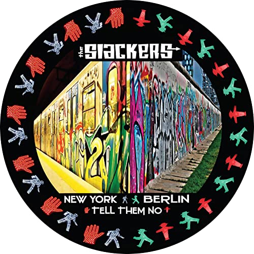 Vinyl record artwork featuring graffiti-covered subway train and Berlin Wall.