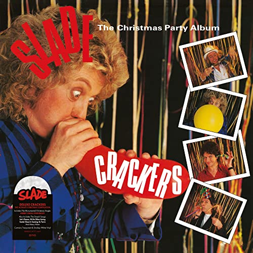 Slade “Crackers” album cover with a man pulling a large cracker.