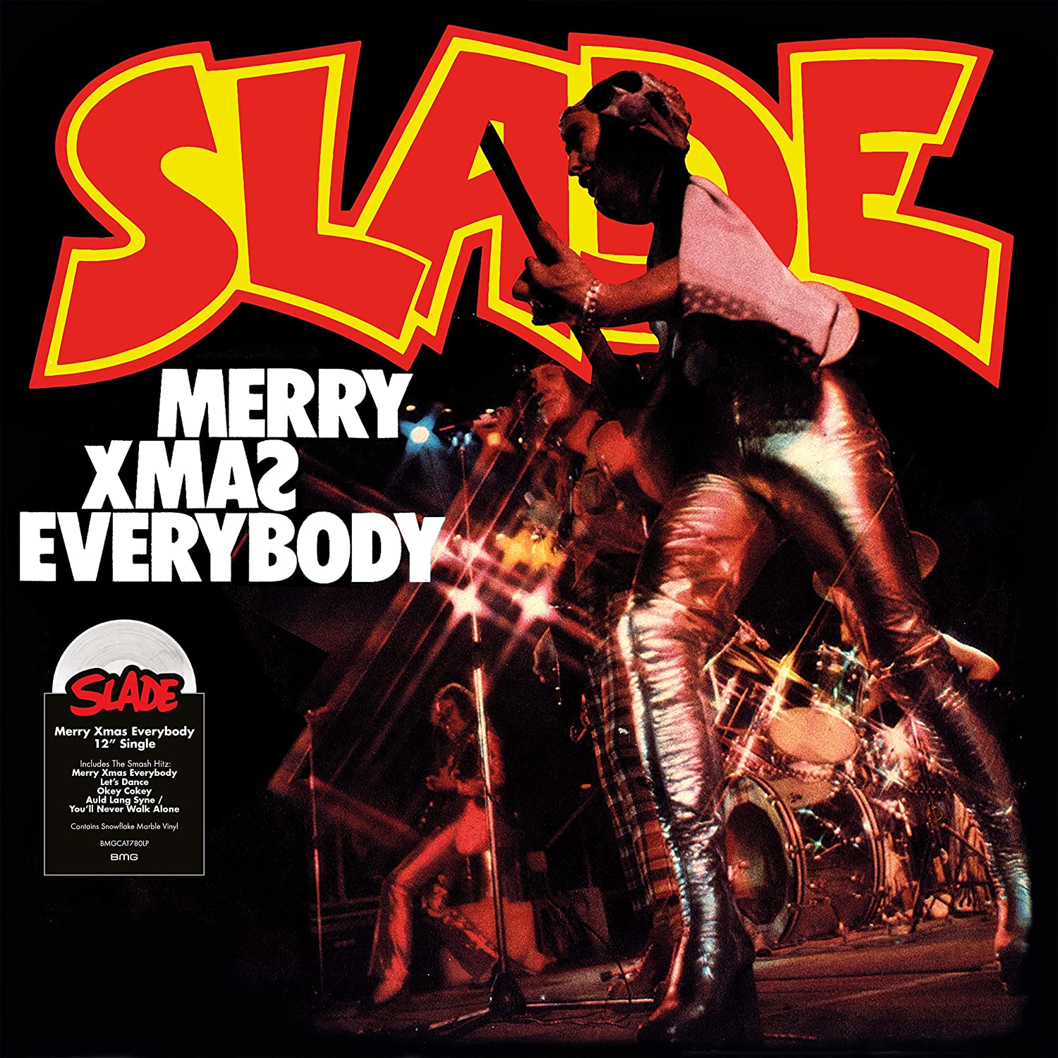 Slade Merry Xmas Everybody vinyl cover featuring the band performing on stage.