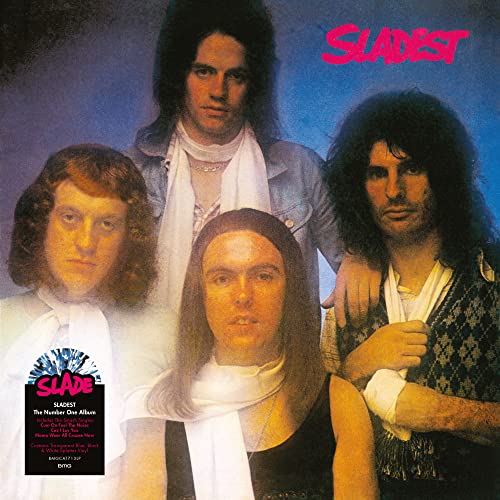 1973 album cover for Slade’s “Sladest” featuring four band members.